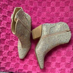 Gold Glitter Ankle Booties with Stiletto Heel